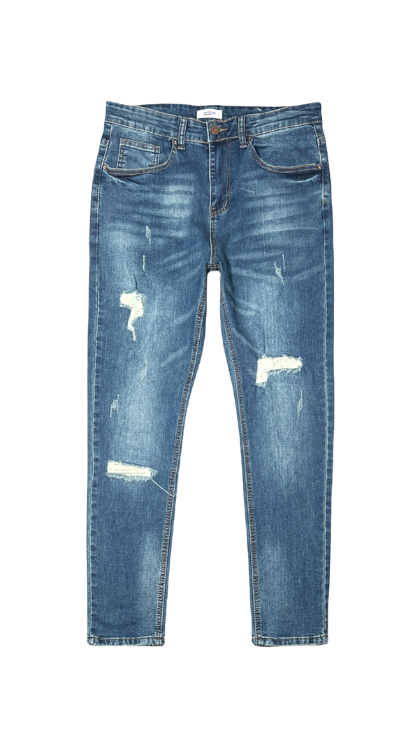 Jeans Hombre Skinny Azul Focalizado Con Destroyer-6