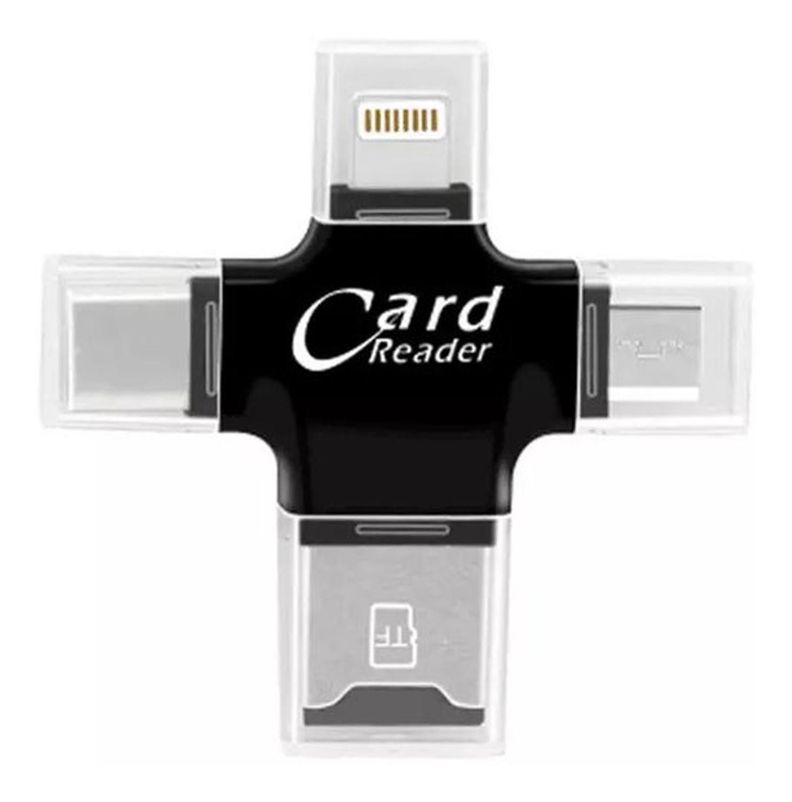 Lector De Tarjeta - 4 En 1 Negra Otg - Tipo C - Ios-0