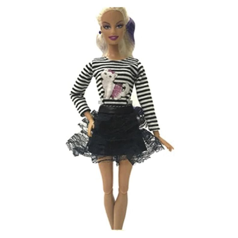 Ropa para Muñeca - Polera Rayas - Falda Negra-0