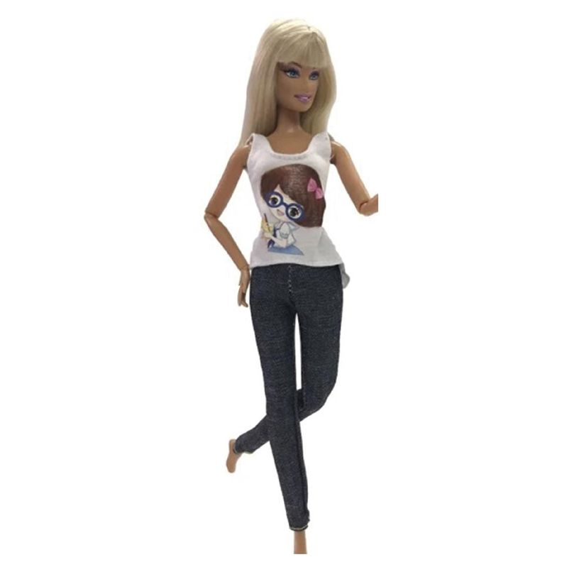 Ropa para Muñeca - Polera Blanca - Pantalón Azul-0