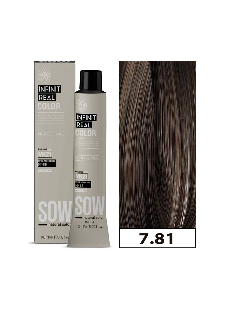 SOW - Tintura Permanente Bajo Amoniaco VK21 100ml + Oxidante - 7.81 RUBIO MARRON CENIZA-0