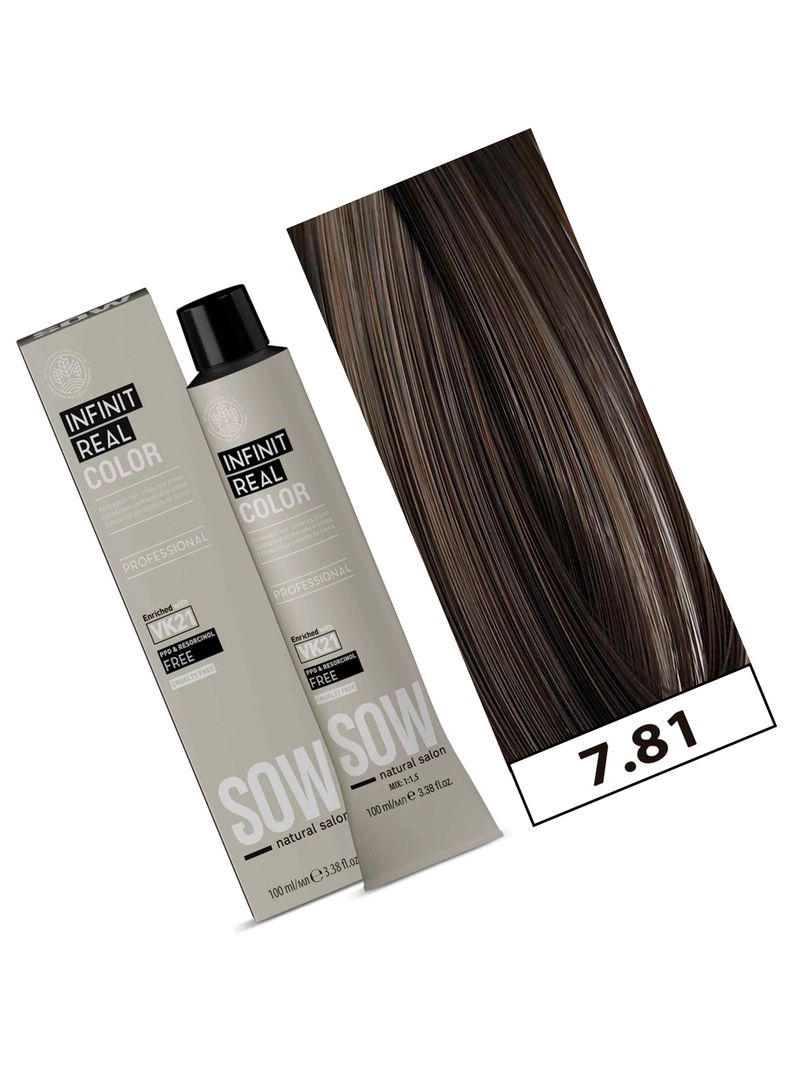 SOW - Tintura Permanente Bajo Amoniaco VK21 100ml + Oxidante - 7.81 RUBIO MARRON CENIZA-1