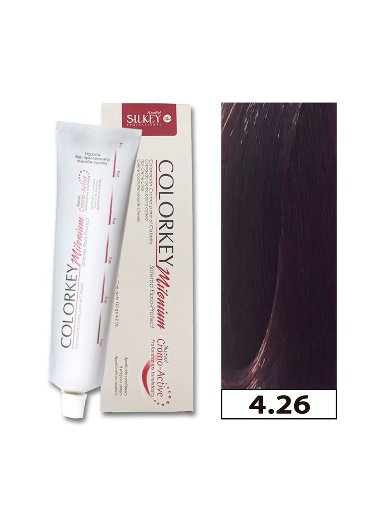 COLORKEY MILENIUM - Tintura Permanente en crema Silkey 120GR  - 4.26 Castaño medio Nacarado Rojizo-0