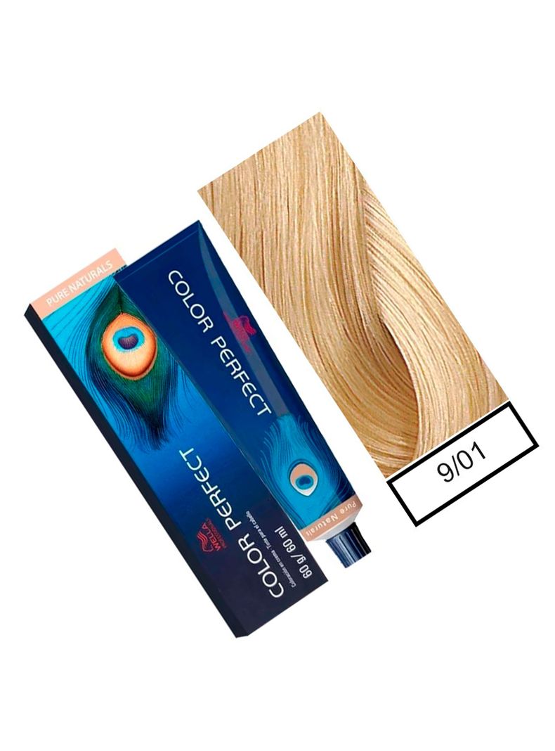 WELLA-tintura permanente color perfect 9/01 rubio extra claro natural ceniza 60gr + oxidante 20vol 60ml-1