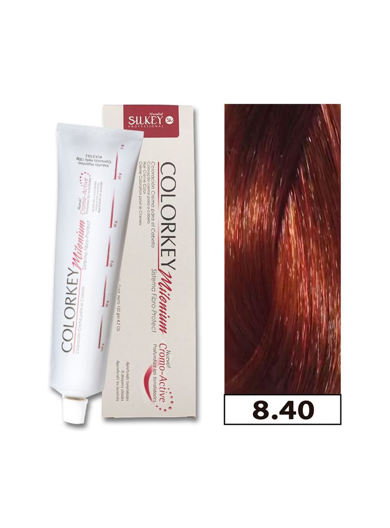 COLORKEY MILENIUM - Tintura Permanente en crema Silkey 120GR  - 8.40 Rubio Claro Cobrizo Intenso-0