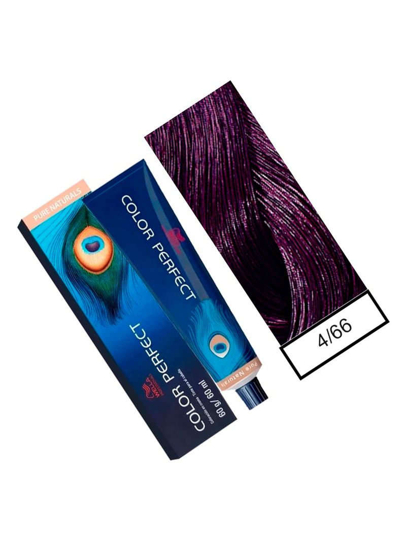 WELLA-tintura permanente color perfect 4/66 castaño mediano violeta intenso 60gr + oxidante 20vol 60ml-1