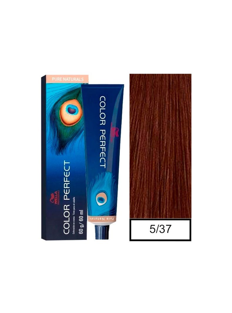 WELLA-tintura permanente color perfect 5/37 castaño claro dorado marrón 60gr + oxidante 20vol 60ml-0