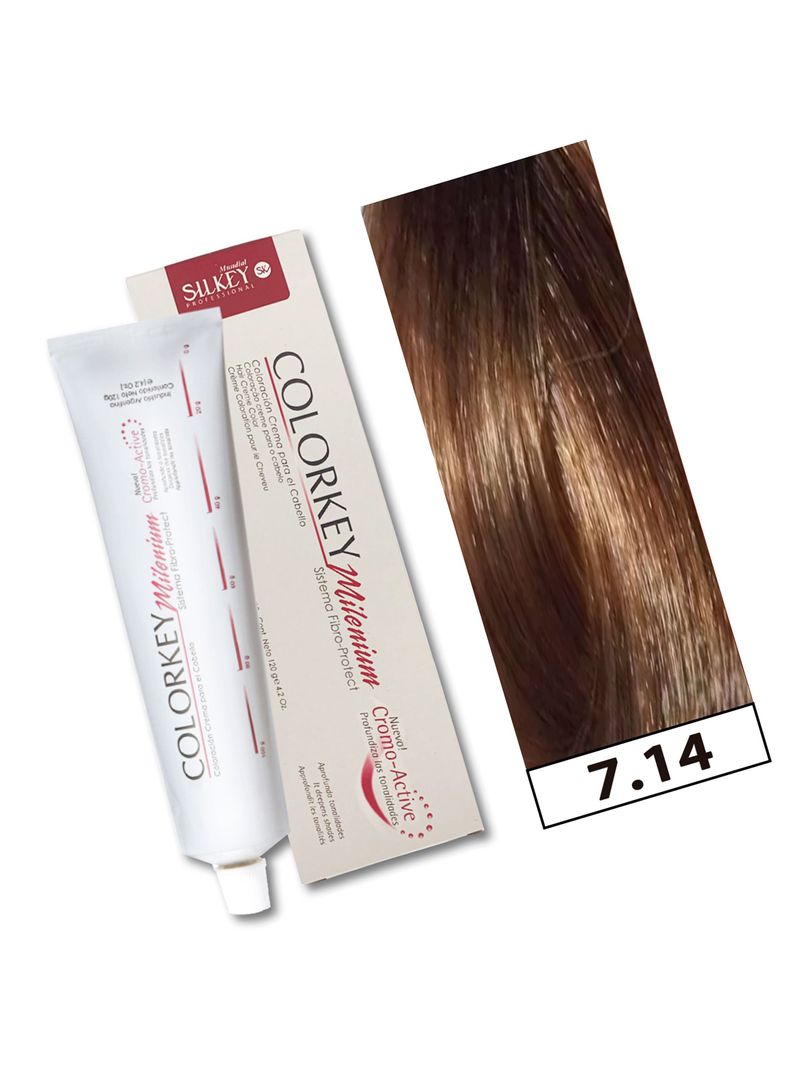 COLORKEY MILENIUM - Tintura Permanente en crema Silkey 120GR  - 7.14 Rubio Mediano Coffee-1
