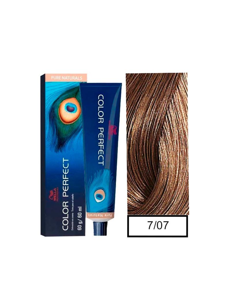 WELLA-tintura permanente color perfect 7/07 rubio mediano natural marrón 60gr + oxidante 20vol 60ml-0