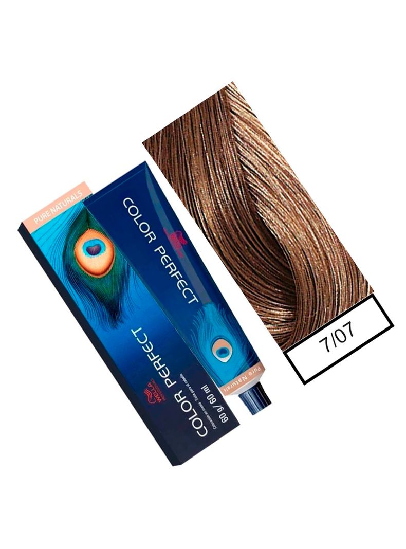 WELLA-tintura permanente color perfect 7/07 rubio mediano natural marrón 60gr + oxidante 20vol 60ml-1