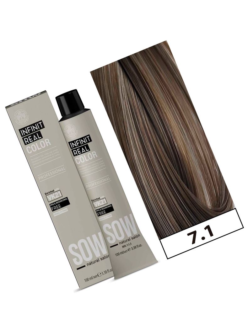 SOW - Tintura Permanente Bajo Amoniaco VK21 100ml + Oxidante - 7.1 RUBIO CENIZA-1