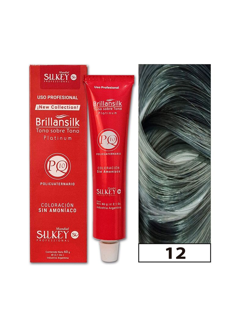 BRILLANSILK - Tintura Tono - Tono Sin Amoníaco Silkey 60g  - 12 Gris Plata-0