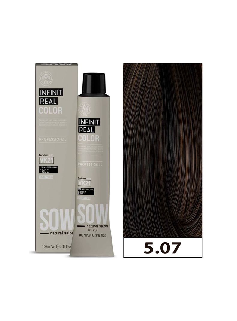 SOW - Tintura Permanente Bajo Amoniaco VK21 100ml + Oxidante - 5.07 CASTAÑO CLARO MATE-0