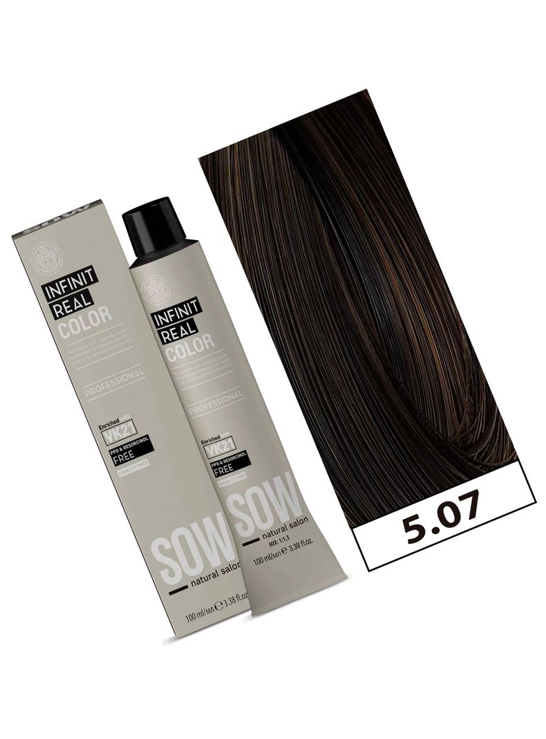 SOW - Tintura Permanente Bajo Amoniaco VK21 100ml + Oxidante - 5.07 CASTAÑO CLARO MATE-1