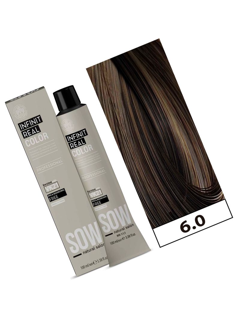 SOW - Tintura Permanente Bajo Amoniaco VK21 100ml + Oxidante - 6.0 RUBIO OSCURO-1