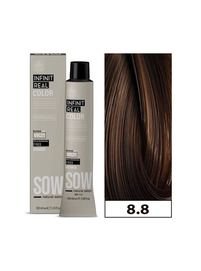 SOW - Tintura Permanente Bajo Amoniaco VK21 100ml + Oxidante - 8.8 RUBIO CLARO MARRON-0