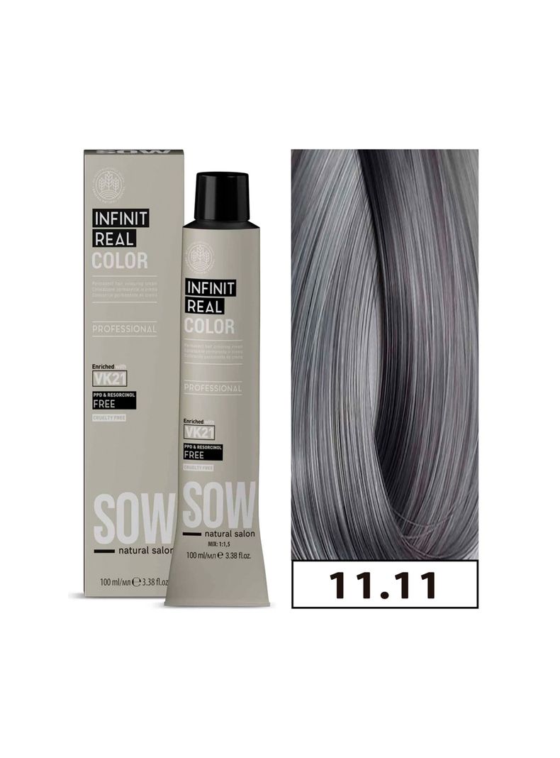 SOW - Tintura Permanente Bajo Amoniaco VK21 100ml + Oxidante - 11.11 SUPER ACLARANTE PLATA INTENSO-0