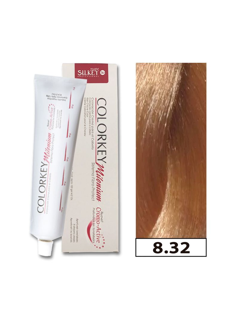 COLORKEY MILENIUM - Tintura Permanente en crema Silkey 120GR  - 8.32 Rubio Claro Dorado Nacarado-0