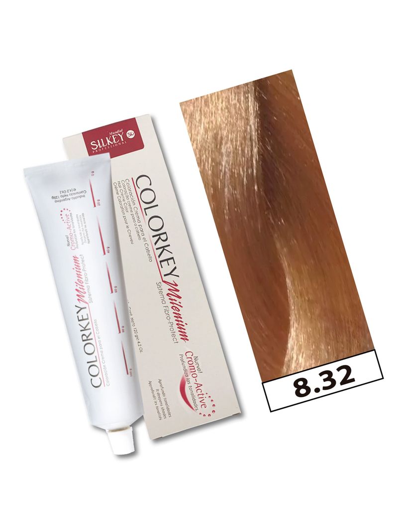 COLORKEY MILENIUM - Tintura Permanente en crema Silkey 120GR  - 8.32 Rubio Claro Dorado Nacarado-1