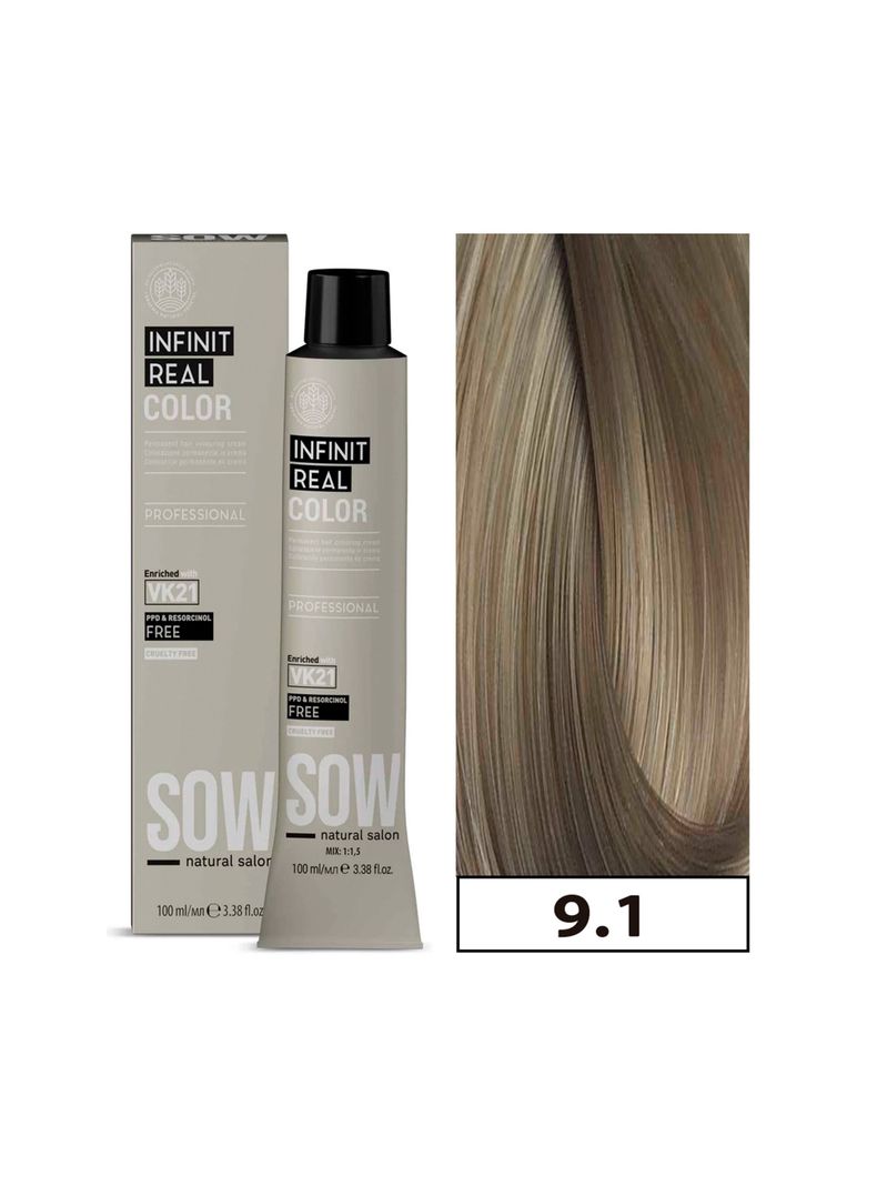 SOW - Tintura Permanente Bajo Amoniaco VK21 100ml + Oxidante - 9.1 RUBIO CLARISIMO CENIZA-0