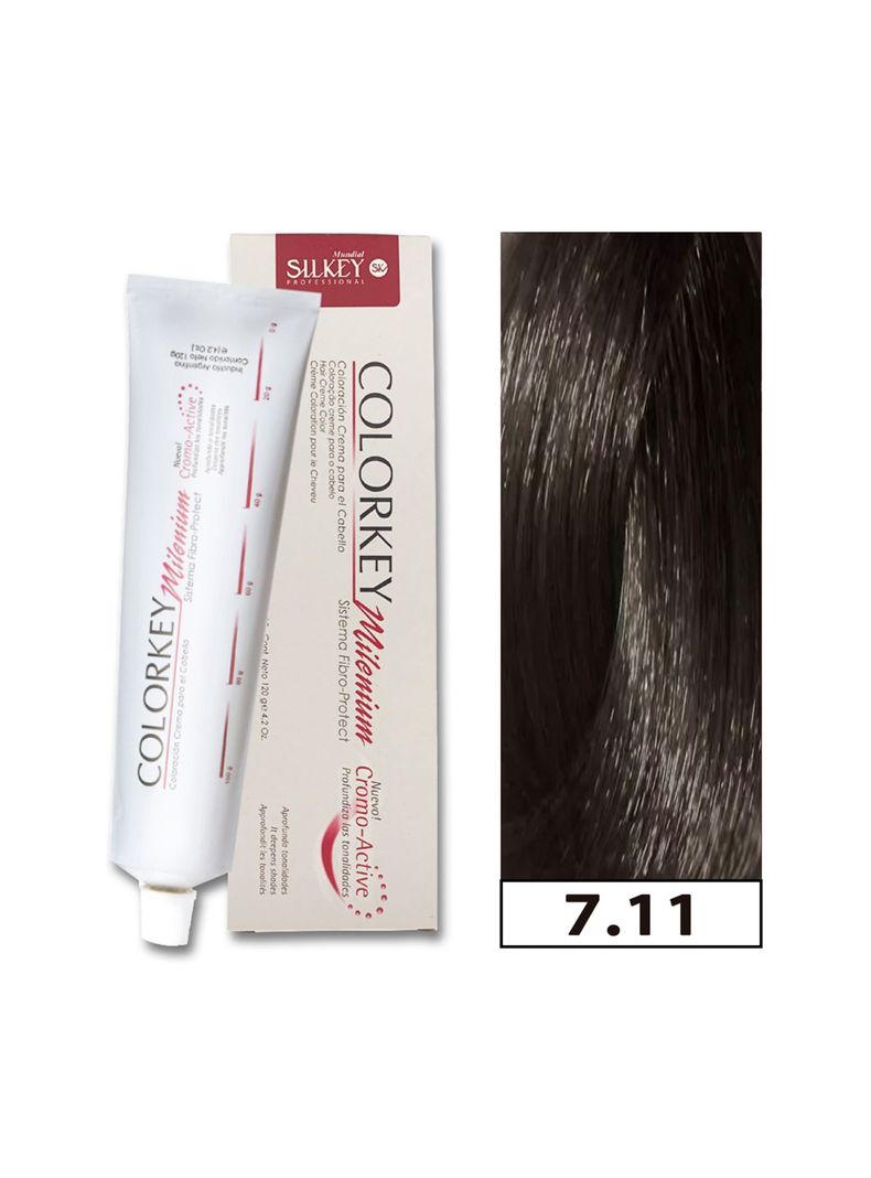 COLORKEY MILENIUM - Tintura Permanente en crema Silkey 120GR  - 7.11 Rubio Mediano Ceniza Profundo-0