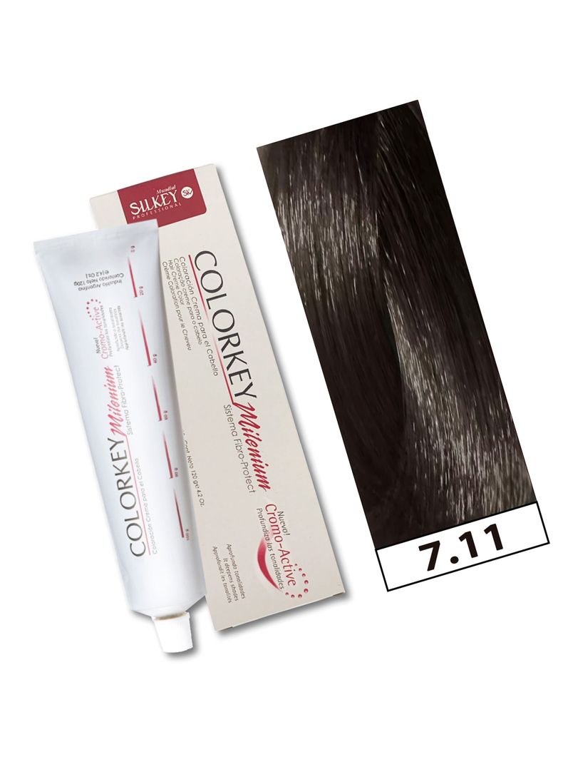 COLORKEY MILENIUM - Tintura Permanente en crema Silkey 120GR  - 7.11 Rubio Mediano Ceniza Profundo-1