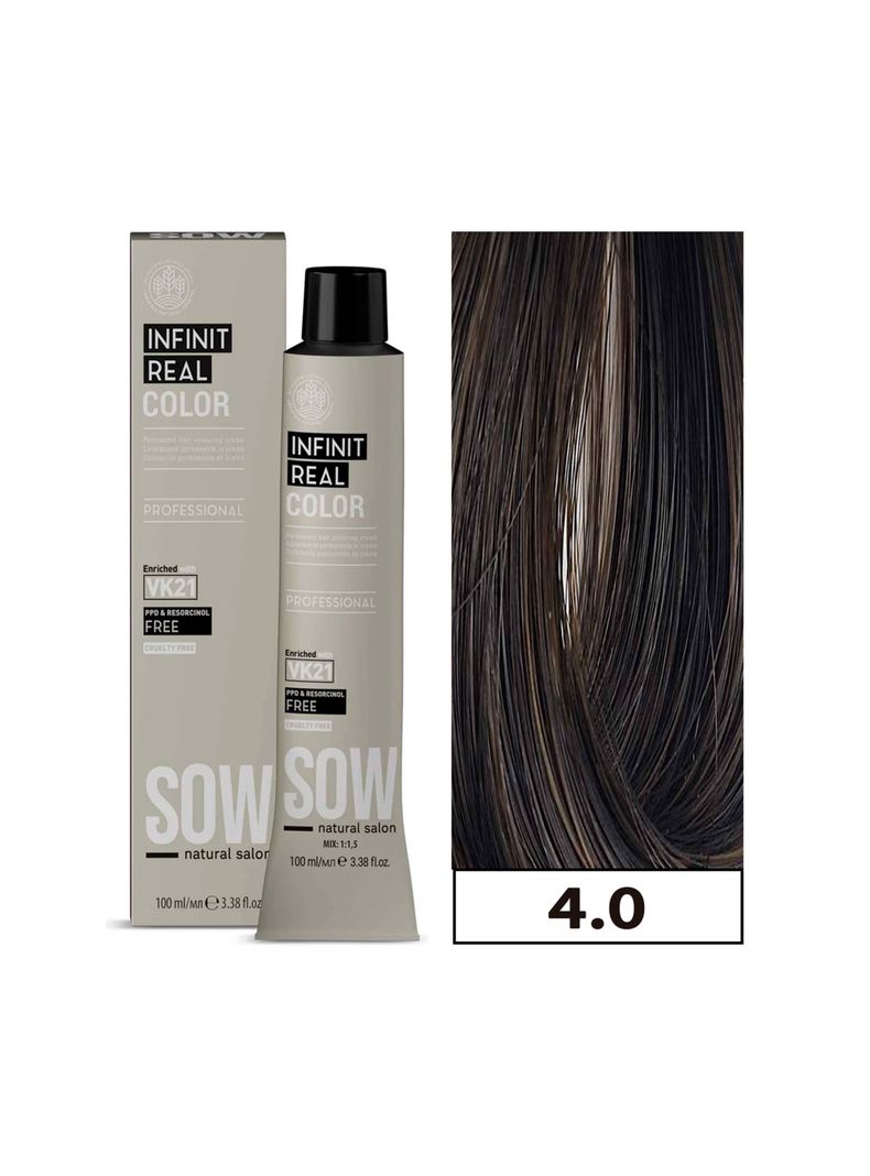 SOW - Tintura Permanente Bajo Amoniaco VK21 100ml + Oxidante - 4.0 CASTAÑO-0
