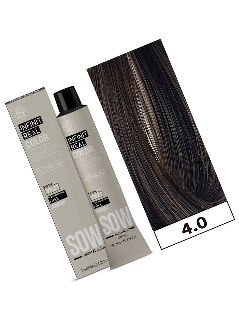 SOW - Tintura Permanente Bajo Amoniaco VK21 100ml + Oxidante - 4.0 CASTAÑO-1
