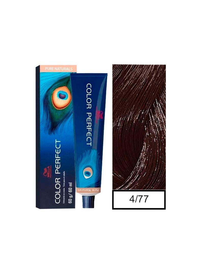 WELLA-tintura permanente color perfect 4/77 castaño mediano marrón intenso 60gr + oxidante 20vol 60ml-0