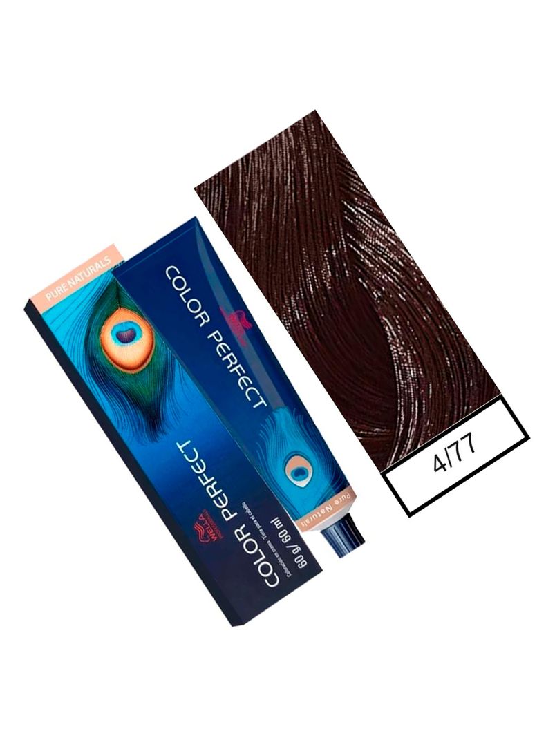 WELLA-tintura permanente color perfect 4/77 castaño mediano marrón intenso 60gr + oxidante 20vol 60ml-1