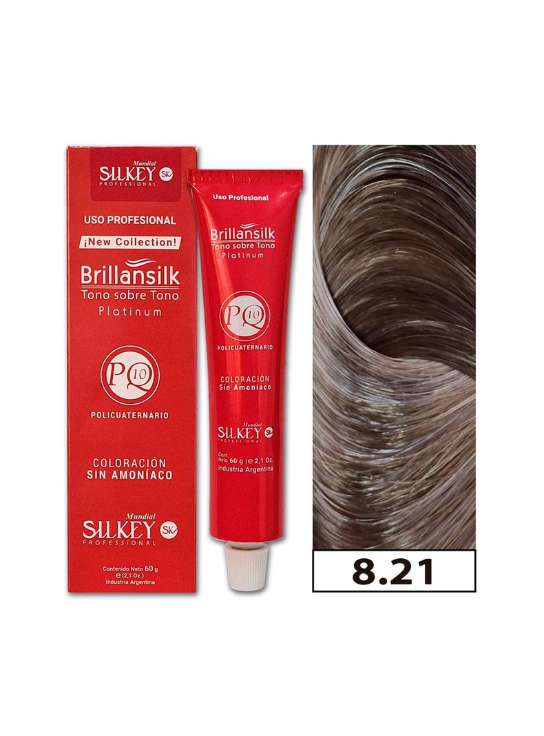 BRILLANSILK - Tintura Tono - Tono Sin Amoníaco Silkey 60g  - 8.21 Rubio Claro Nacarado Ceniza-0