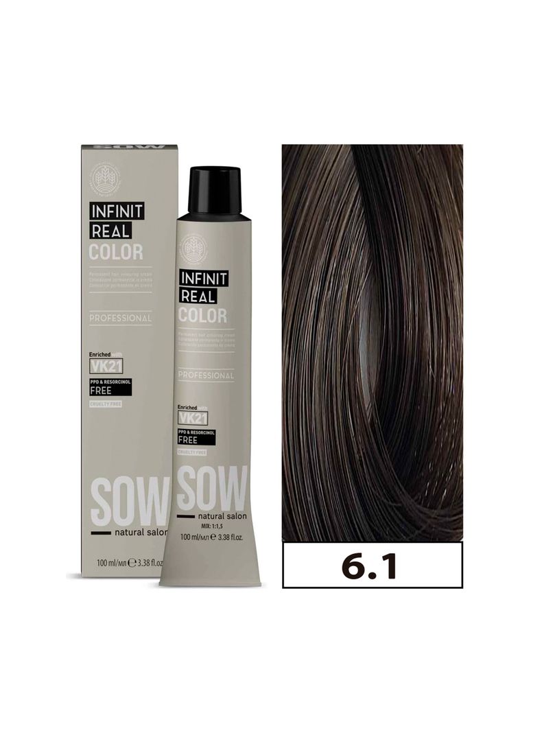 SOW - Tintura Permanente Bajo Amoniaco VK21 100ml + Oxidante - 6.1 RUBIO OSCURO CENIZA-0