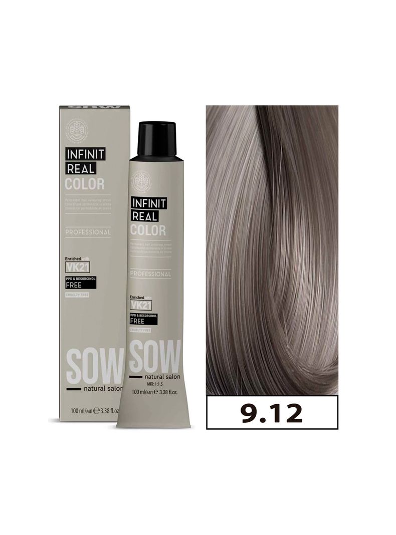 SOW - Tintura Permanente Bajo Amoniaco VK21 100ml + Oxidante - 9.12 RUBIO CLARISIMO CENIZA-0