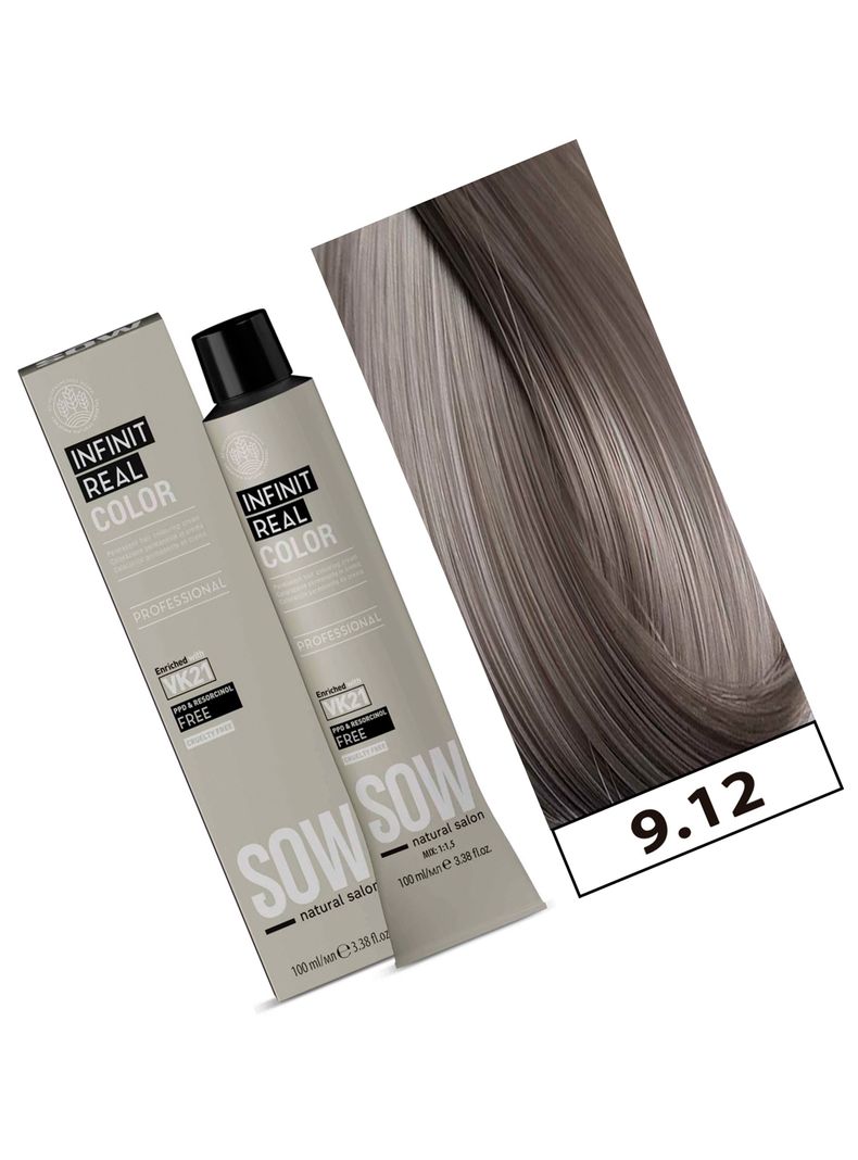 SOW - Tintura Permanente Bajo Amoniaco VK21 100ml + Oxidante - 9.12 RUBIO CLARISIMO CENIZA-1