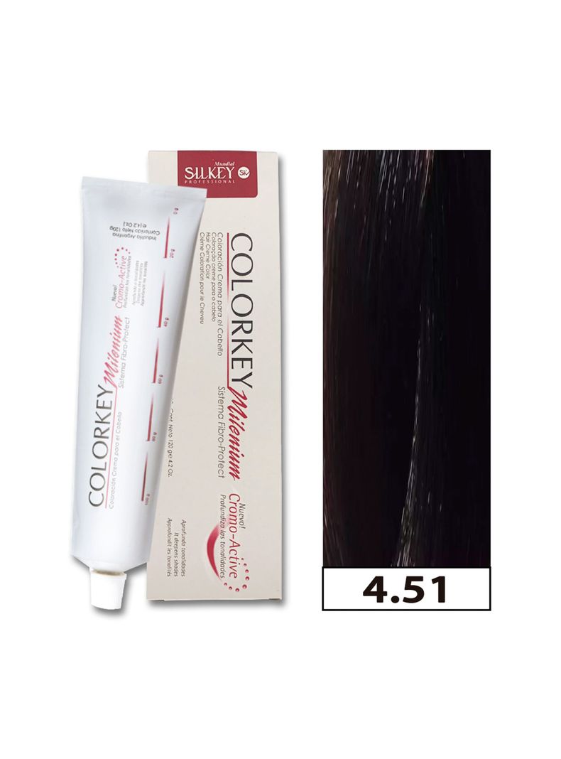COLORKEY MILENIUM - Tintura Permanente en crema Silkey 120GR  - 4.51 Castaño Medio Caoba Ceniza-0