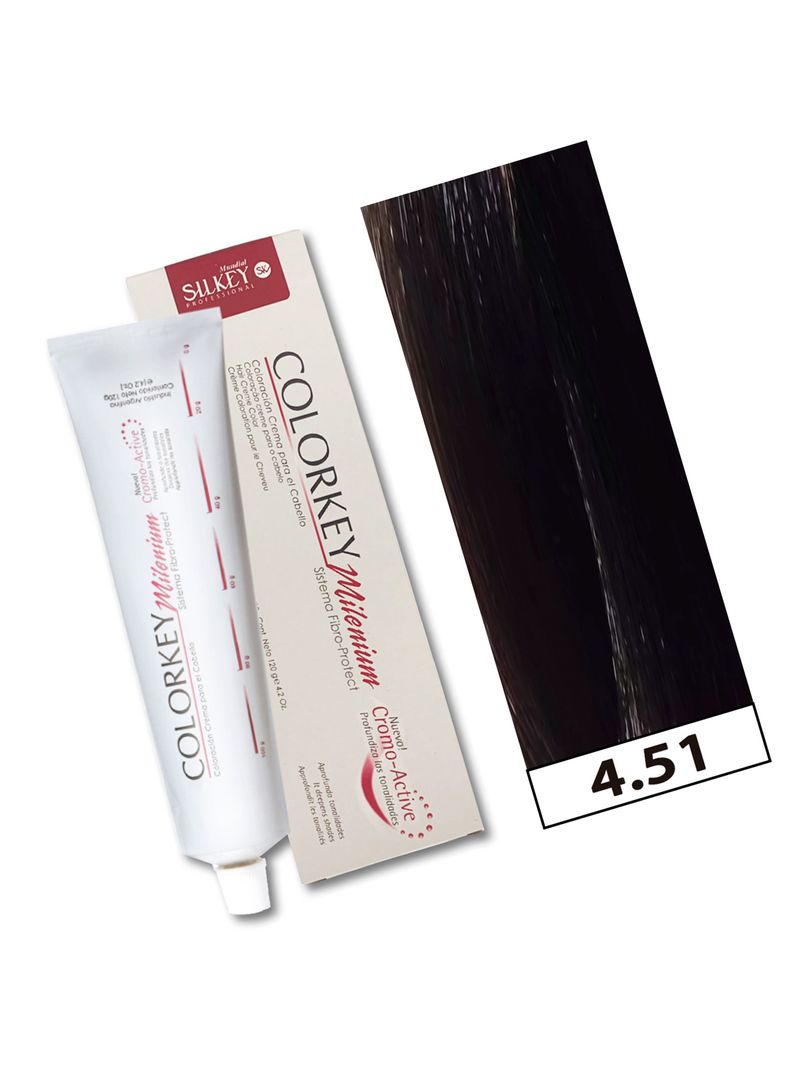 COLORKEY MILENIUM - Tintura Permanente en crema Silkey 120GR  - 4.51 Castaño Medio Caoba Ceniza-1