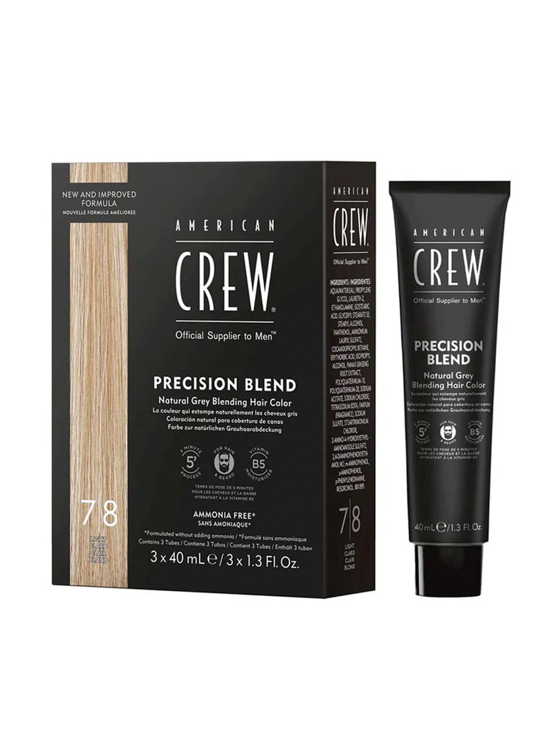 AMERICAN CREW - Tintura Sin Amoniaco 100% Cobertura Canas Barba y cabello 3 Tubos de 40ml c/u No incluye Oxidante - 7-8 Rubio Claro-0