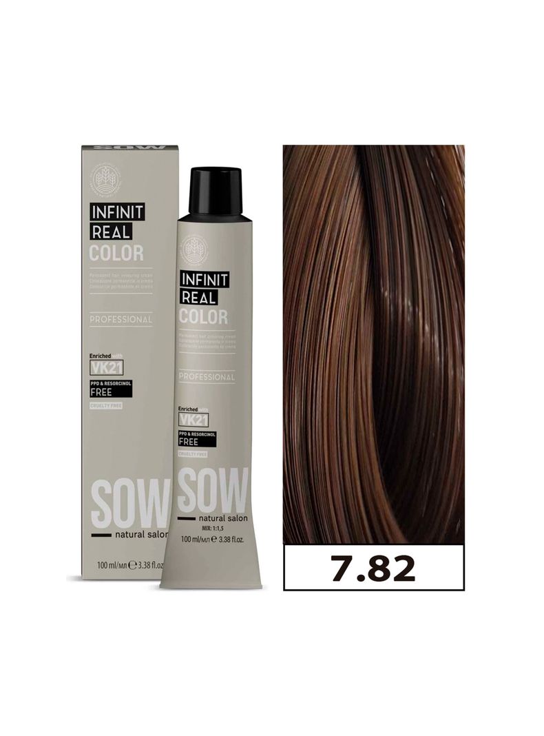 SOW - Tintura Permanente Bajo Amoniaco VK21 100ml + Oxidante - 7.82 RUBIO MARRON IRIDESCENTE-0