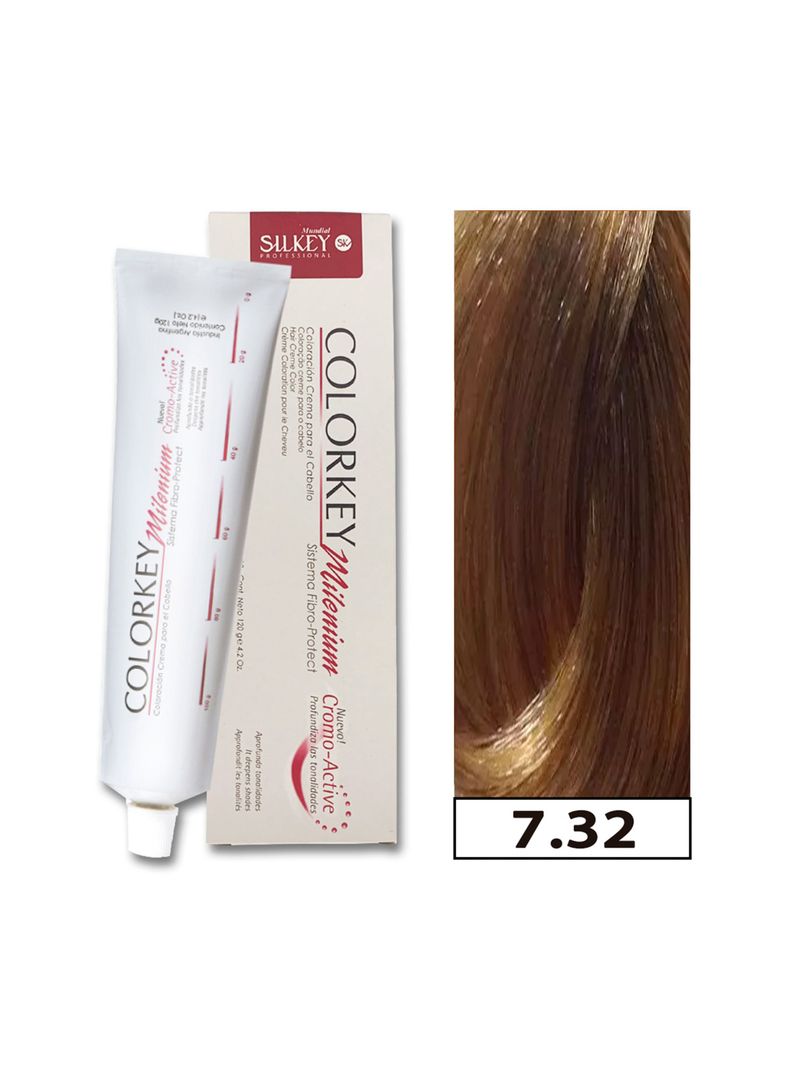 COLORKEY MILENIUM - Tintura Permanente en crema Silkey 120GR  - 7.32 Rubio Mediano Dorado Nacarado-0