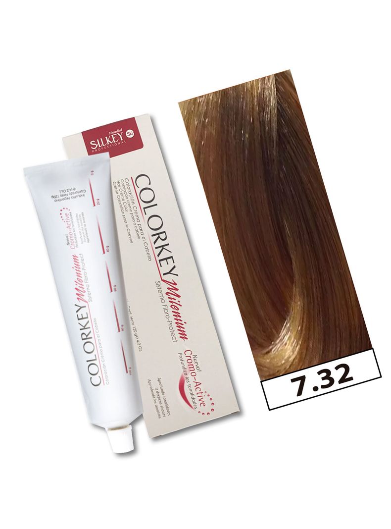 COLORKEY MILENIUM - Tintura Permanente en crema Silkey 120GR  - 7.32 Rubio Mediano Dorado Nacarado-1