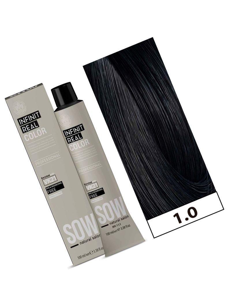 SOW - Tintura Permanente Bajo Amoniaco VK21 100ml + Oxidante - 1.0 NEGRO-1