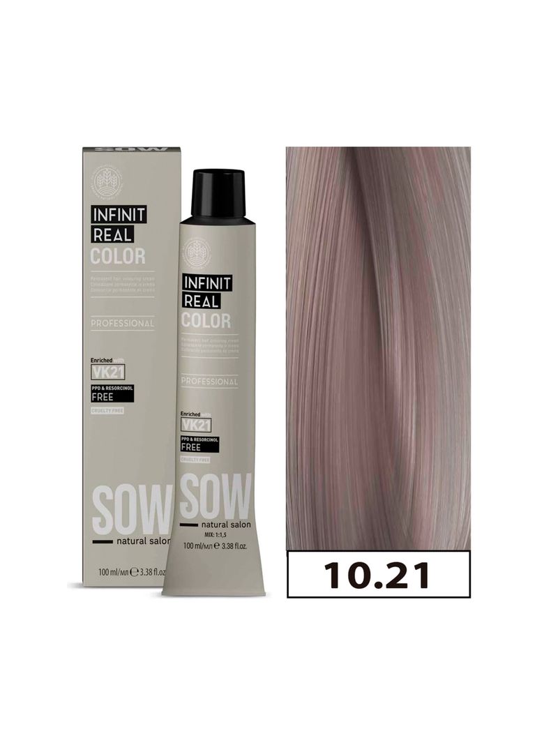 SOW - Tintura Permanente Bajo Amoniaco VK21 100ml + Oxidante - 10.21 RUBIO PLATINO IRIDESCENTE CENIZA-0