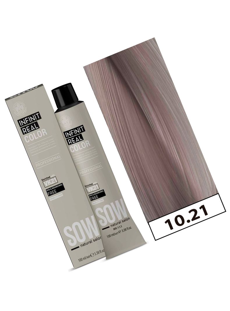 SOW - Tintura Permanente Bajo Amoniaco VK21 100ml + Oxidante - 10.21 RUBIO PLATINO IRIDESCENTE CENIZA-1