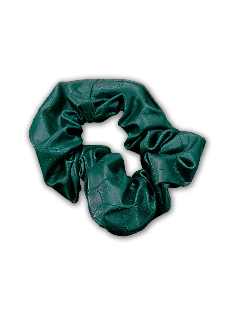 Coleta Para Cabello Mediana Ecocuero Verde Oscuro-0