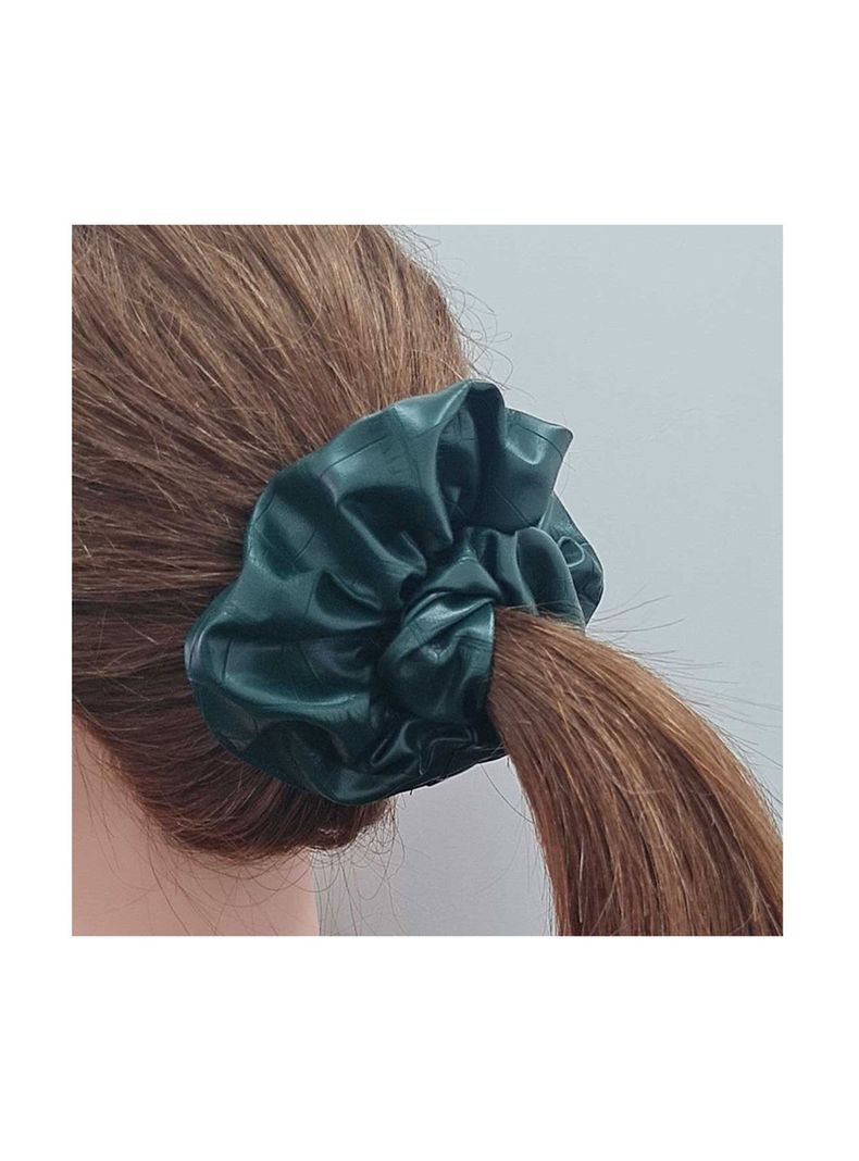 Coleta Para Cabello Mediana Ecocuero Verde Oscuro-1