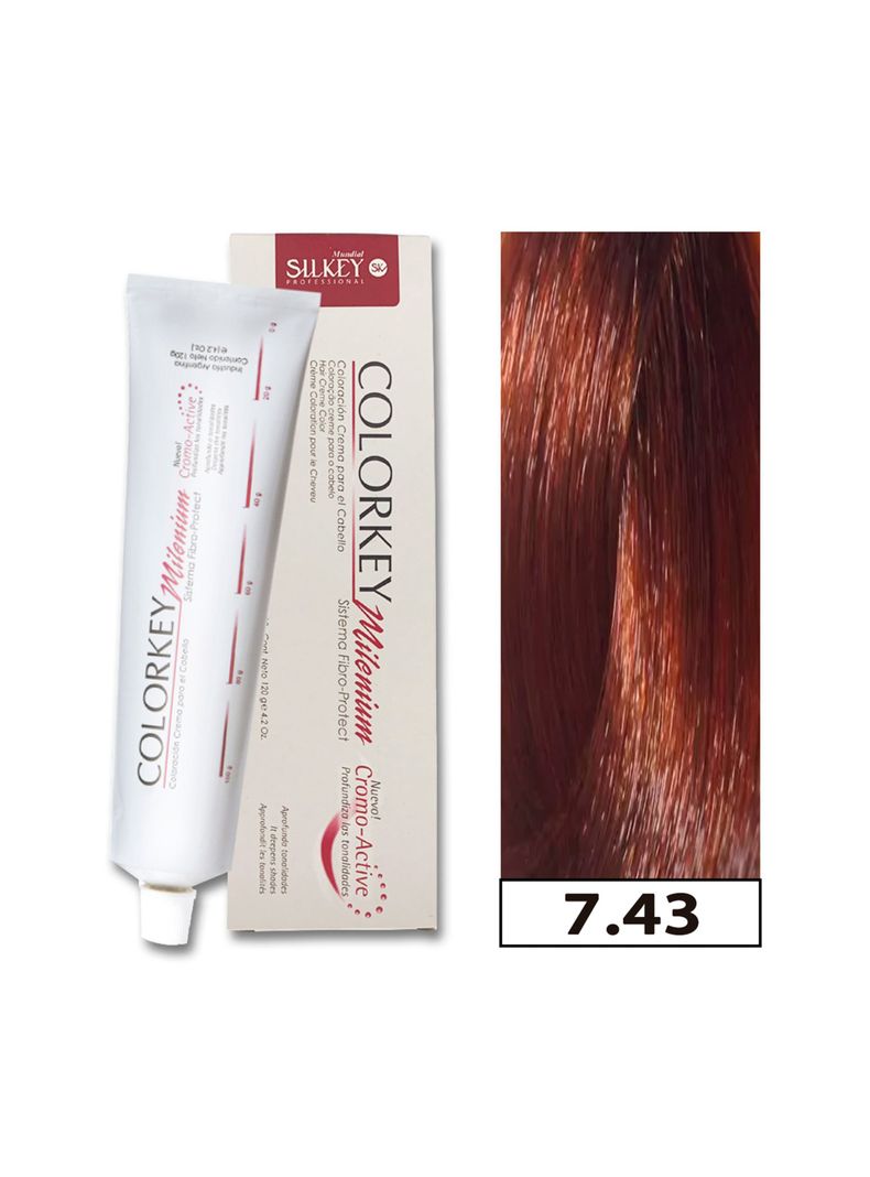 COLORKEY MILENIUM - Tintura Permanente en crema Silkey 120GR  - 7.43 Rubio Mediano Cobrizo Dorado-0