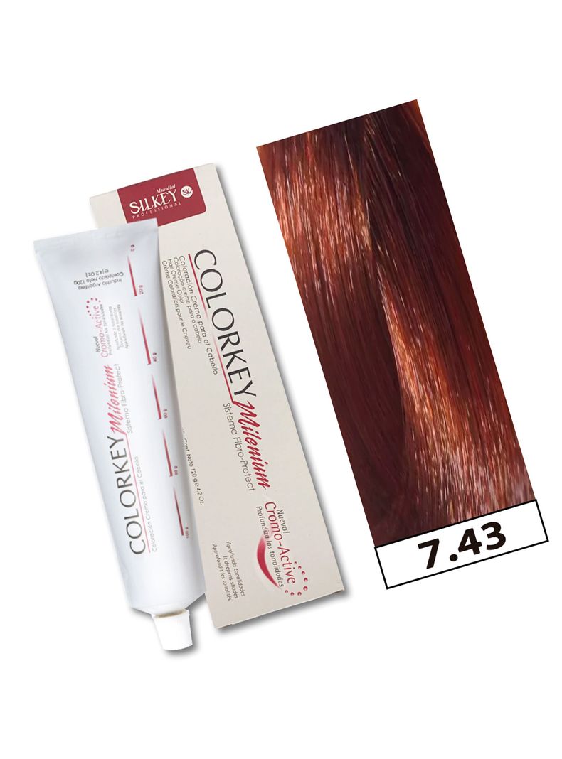 COLORKEY MILENIUM - Tintura Permanente en crema Silkey 120GR  - 7.43 Rubio Mediano Cobrizo Dorado-1