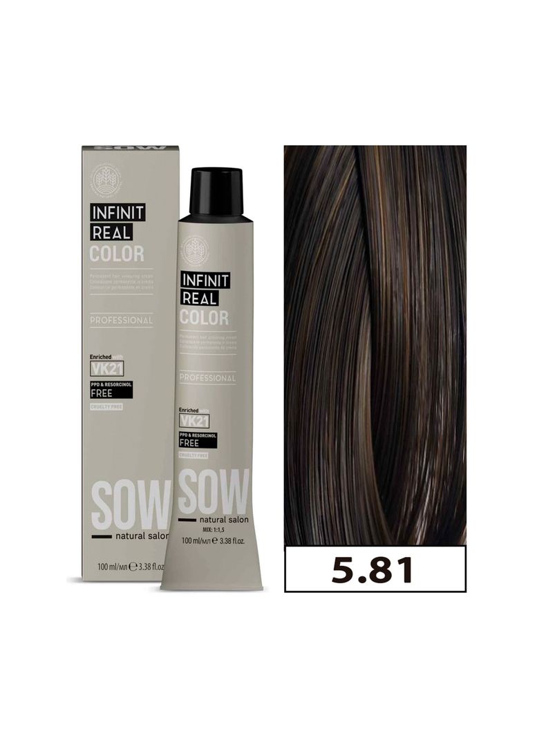 SOW - Tintura Permanente Bajo Amoniaco VK21 100ml + Oxidante - 5.81 CASTAÑO CLARO MARRON CENIZA-0