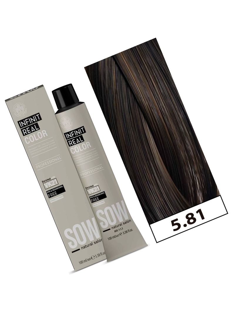 SOW - Tintura Permanente Bajo Amoniaco VK21 100ml + Oxidante - 5.81 CASTAÑO CLARO MARRON CENIZA-1