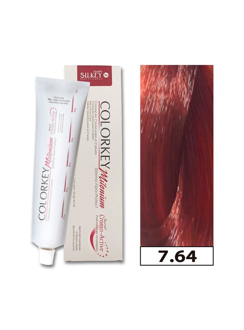 COLORKEY MILENIUM - Tintura Permanente en crema Silkey 120GR  - 7.64 Rubio Mediano Rojizo Cobrizo-0